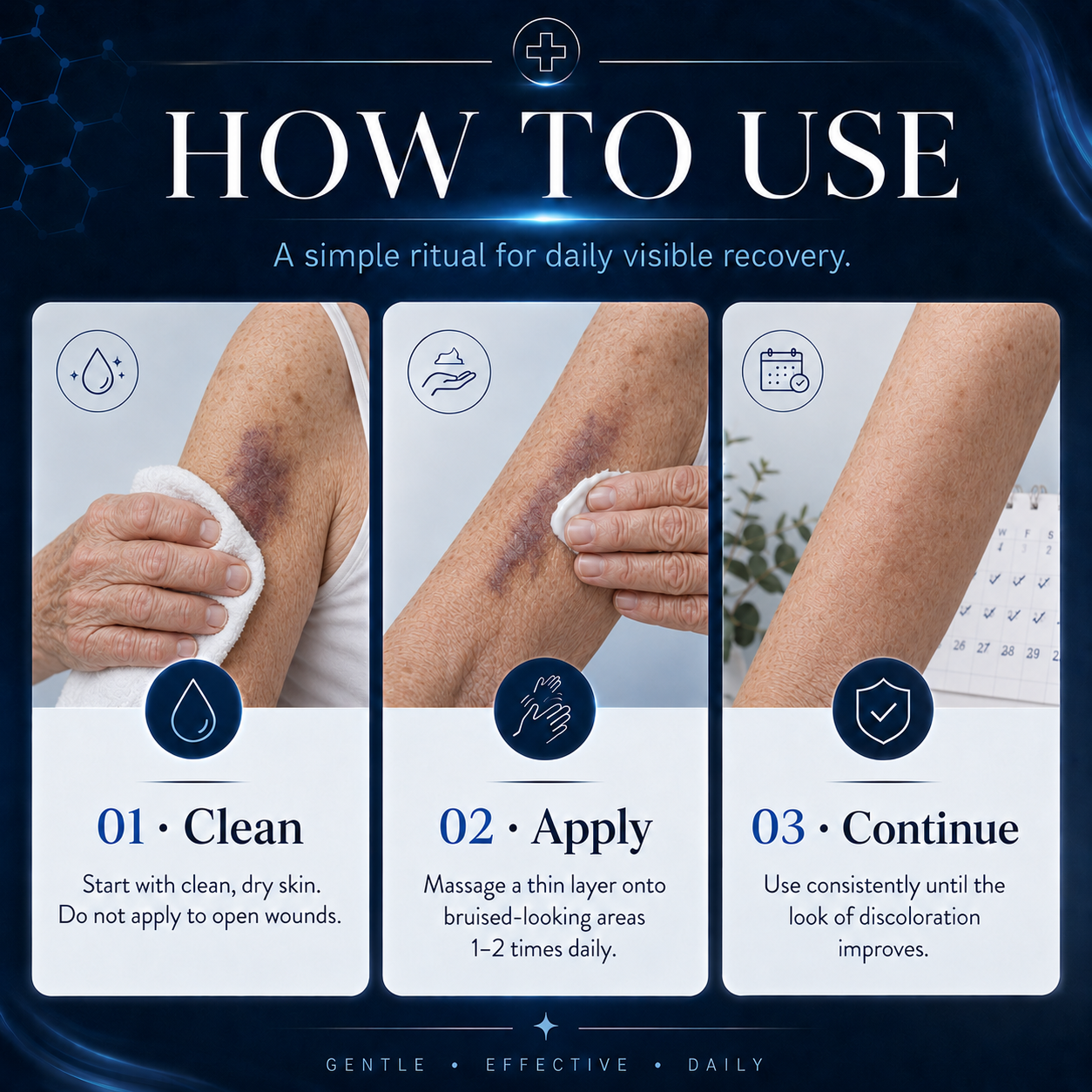 Applying cream to arm